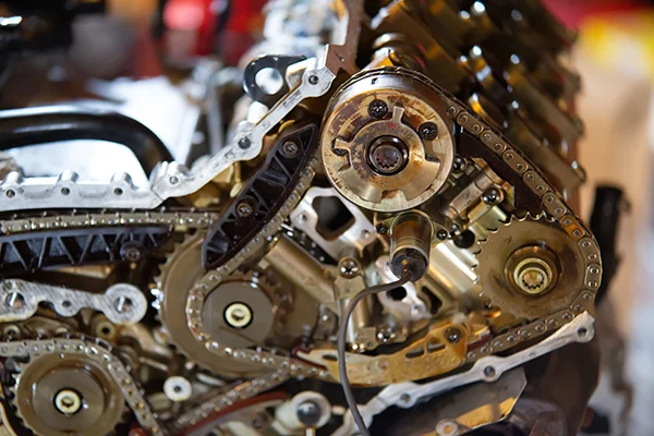 Timing chain on bank of V8 engine