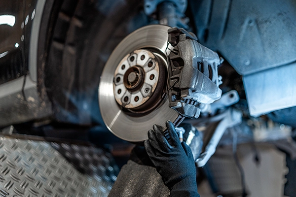 brake rotor and caliper up close