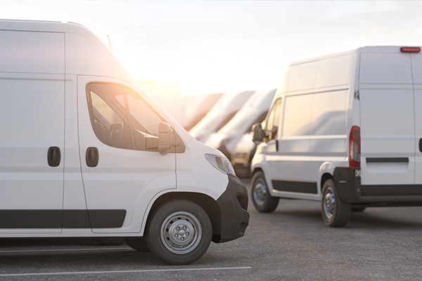 fleet trucks in a parking lot