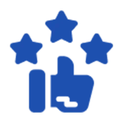 blue thumbs up with three stars above it